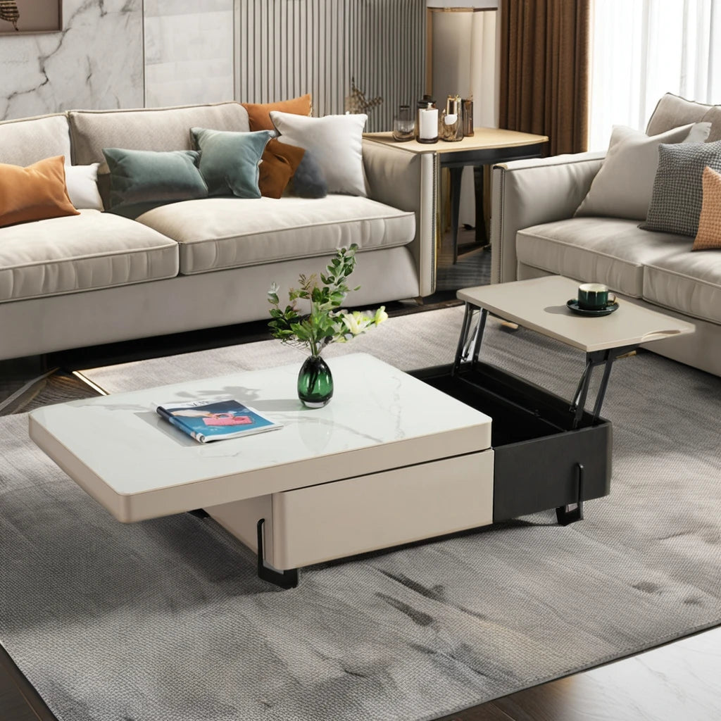 Functional Cabinet Light Luxury Italian Design Ceramic Villa Living Room Coffee Table Loft Apartment Tea Table with Drawer