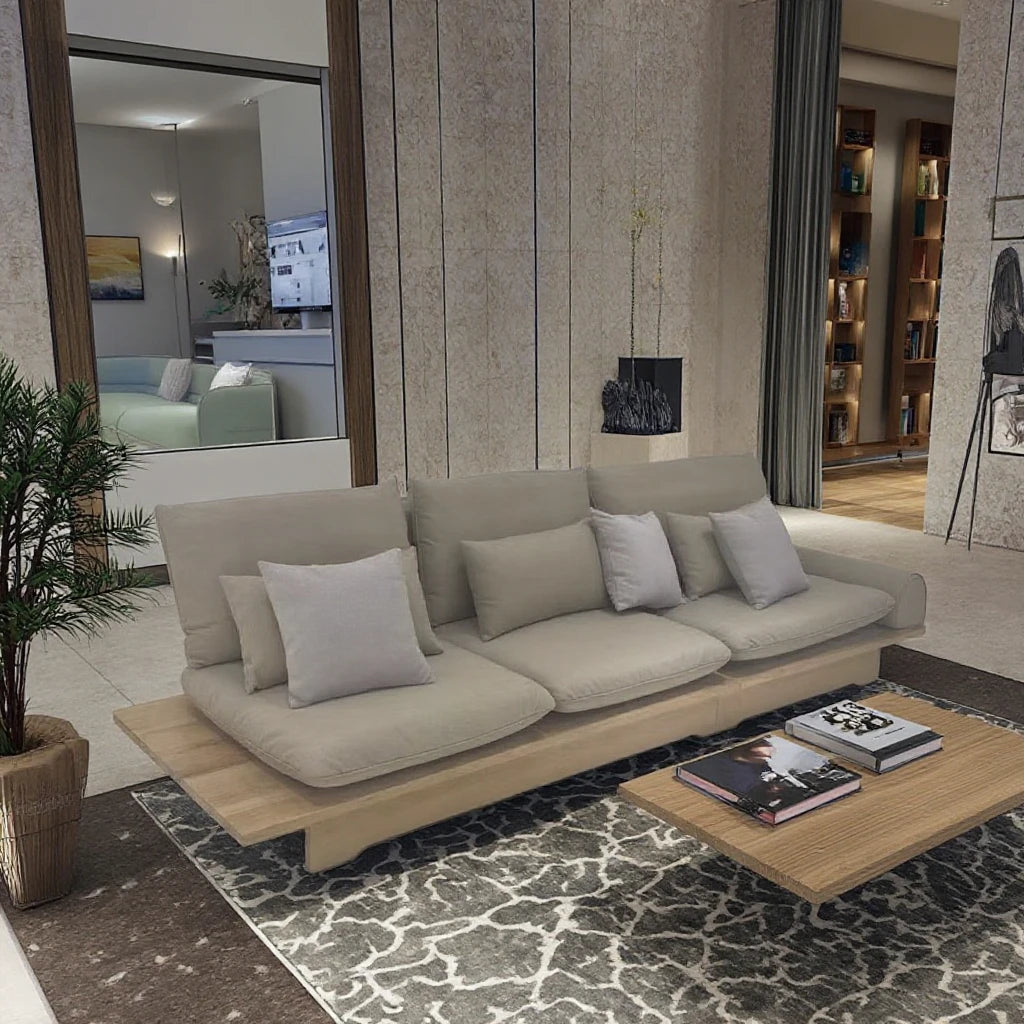 Solid Ash Japanese Design Wabisabi Home Living Room Furniture 3 Seats Sofa Fabric Cover Hotel Loft Villa Leisure Sofa