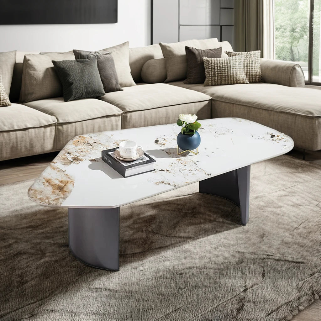 Stainless steel titanium base home living room furniture attic coffee table set villa home high-end ceramic attic coffee table