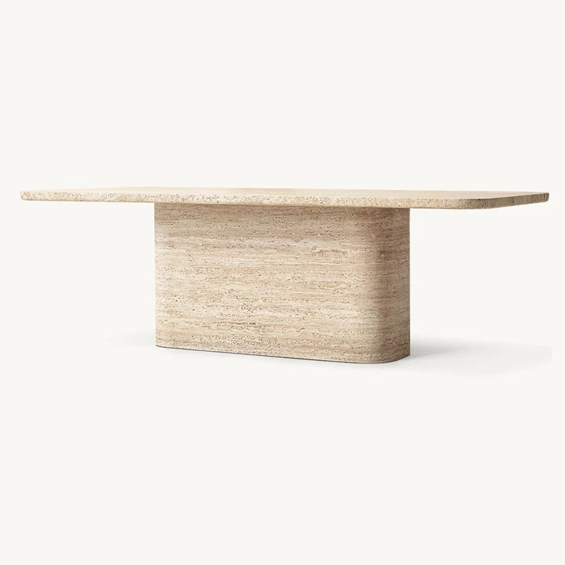 High-end cream marble rectangular dining table Nordic Wabi-Sabi style luxury lighting small apartment with internet celebrity