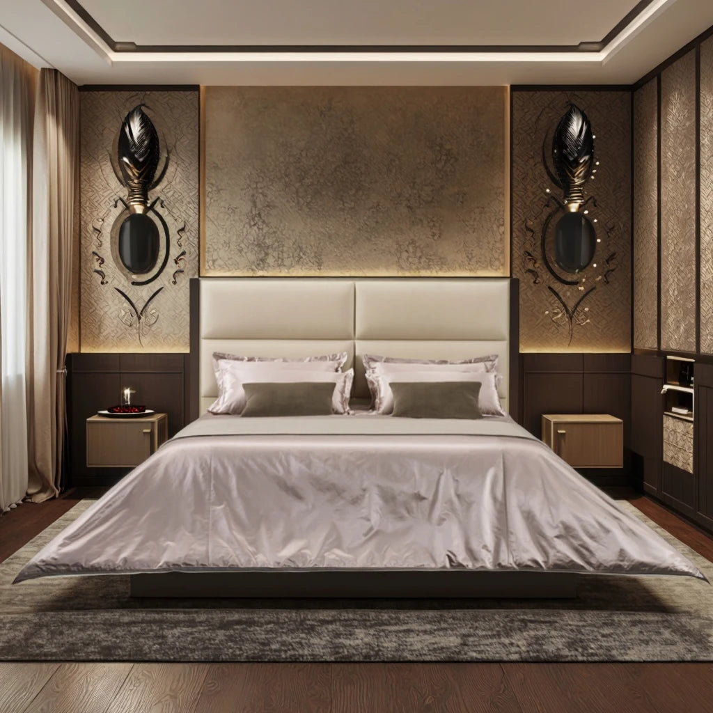 Italian design modern high-end luxury double bed king leather bed soft fabric master bedroom high quality wooden home