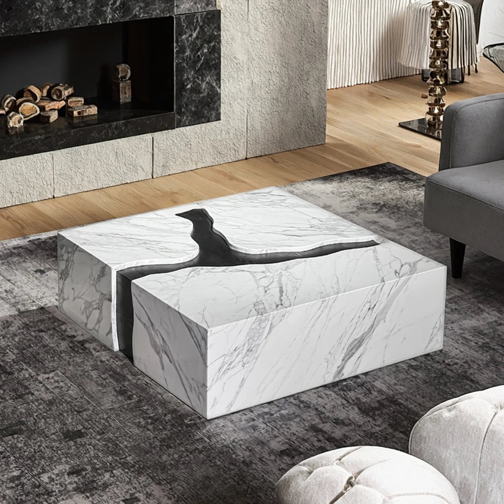 Italian design modern home living room furniture artificial marble square beautiful central table drawer home office coffee table