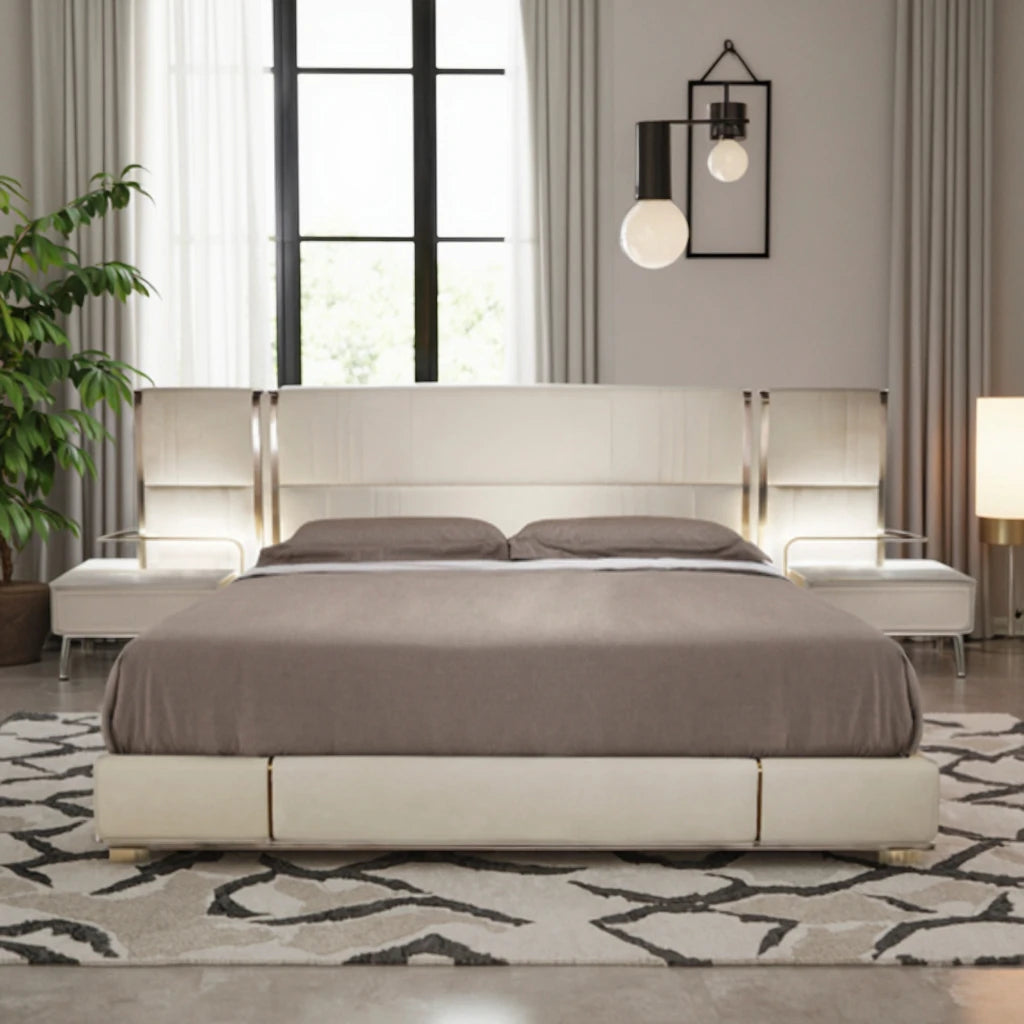 2022 Custom Leather Wooden Bed Frame Modern King Bedroom Villa and Luxury Residential Furniture