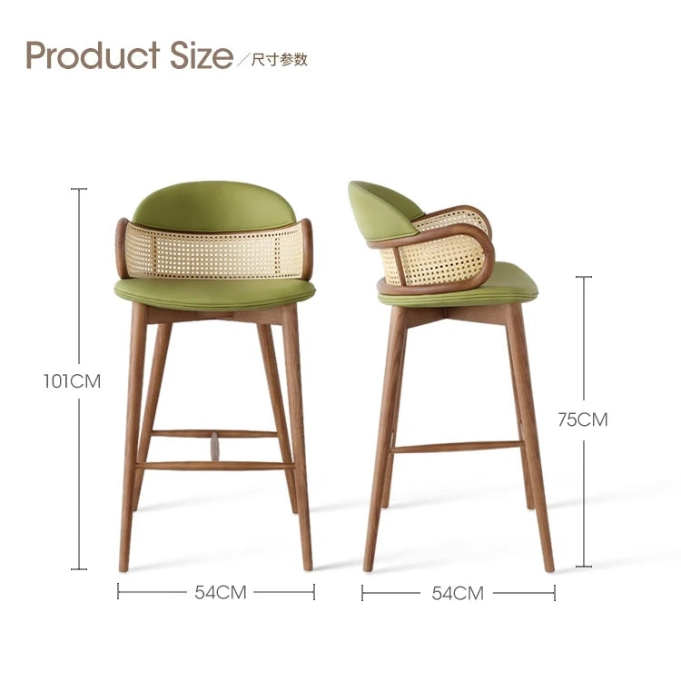 Noric Design Rattan Ash Wooden Home Interior Furniture Living Room bar Table 75cm Stools Japan Design Barchairs Barstool