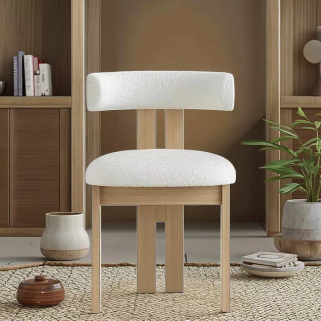 Wabi sabi design grey wood frame fabric dining room furniture villa home leisure seat Japanese style loft dining chair