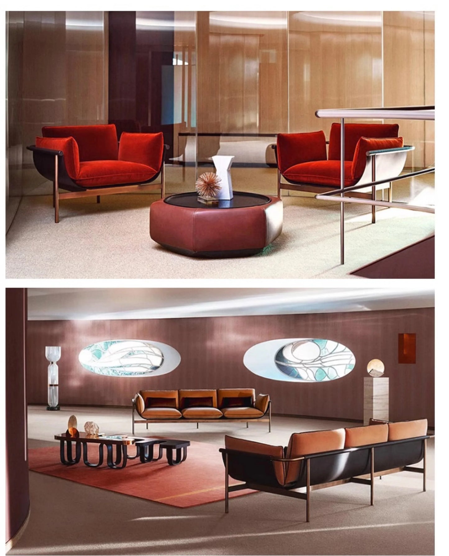 Deckchair villa furniture stainless steel frame Italian modern home light luxury 3-seat hotel loft fabric sofa sofa