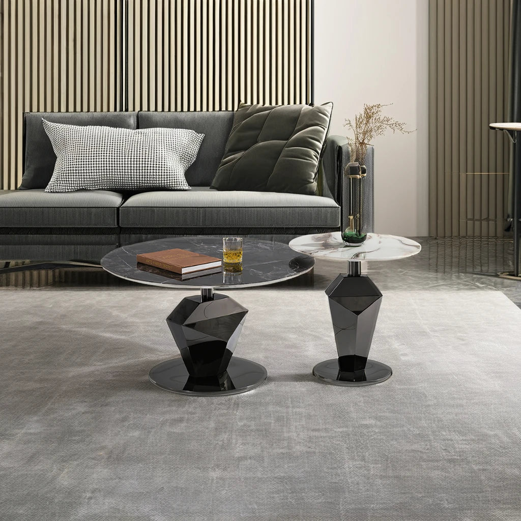 Stainless steel black titanium light luxury Italian round coffee table set Home interior villa VIP living room coffee table