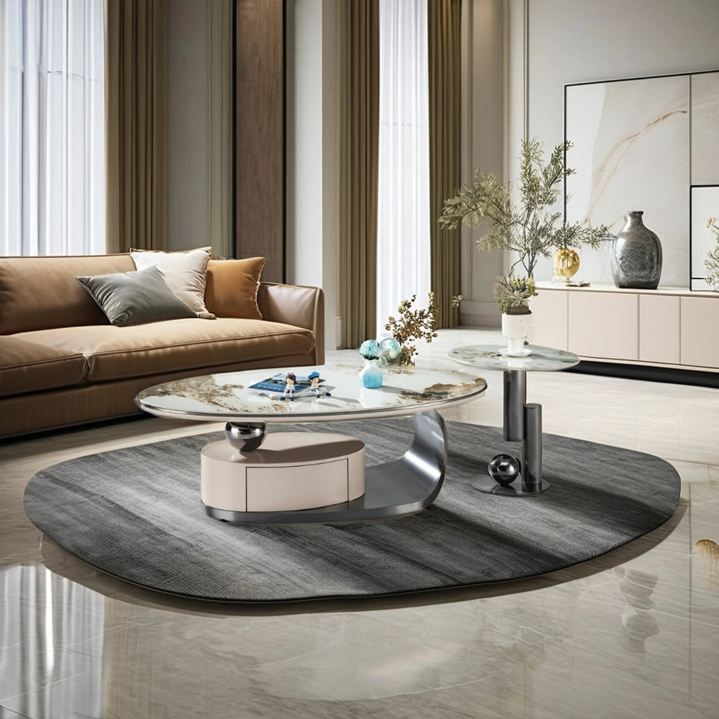 Combination stainless steel titanium gold black luxury design ceramic coffee table setting living room furniture coffee table