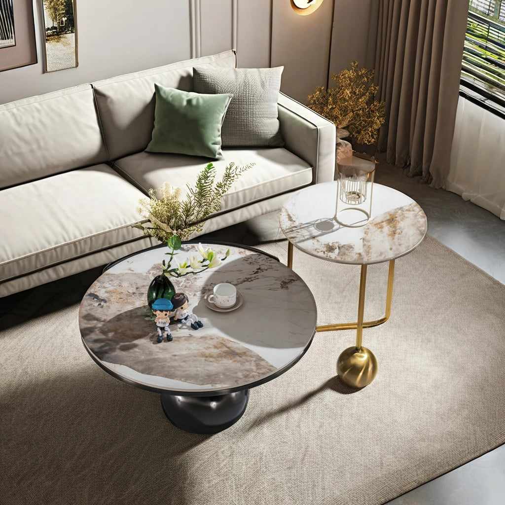 Modern luxury design interior furniture home living room casual coffee table set round ceramic stone coffee table