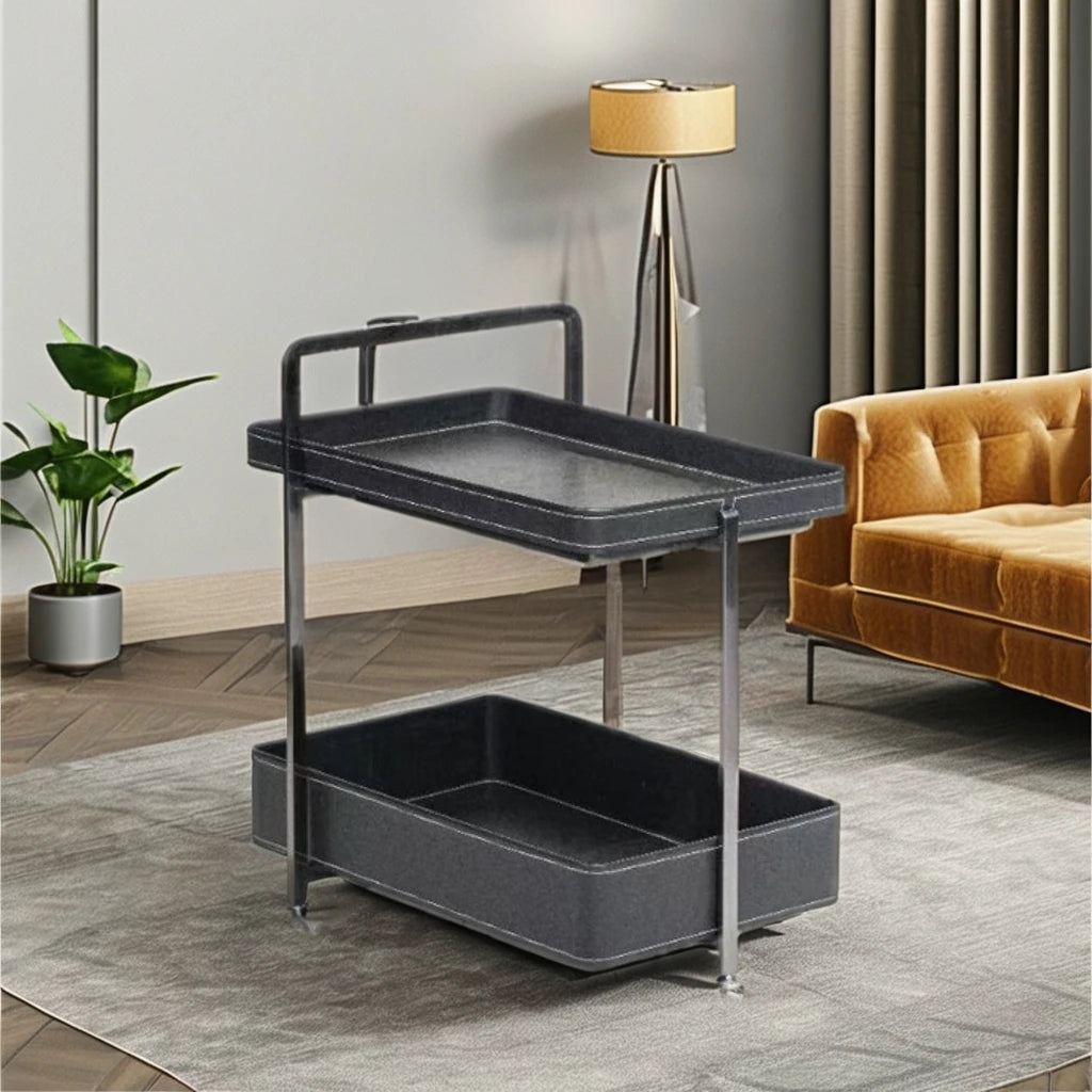 New Design Saddle Leather Double Side Table Villa Living Room Furniture Removable Coffee Table with Wheels Family Hotel