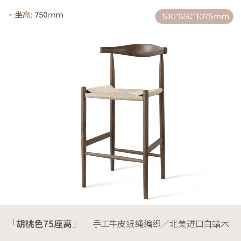 Solid wood Nordic minimalist retro chair with woven rope horn for home furniture in coffee shops and milk tea shops