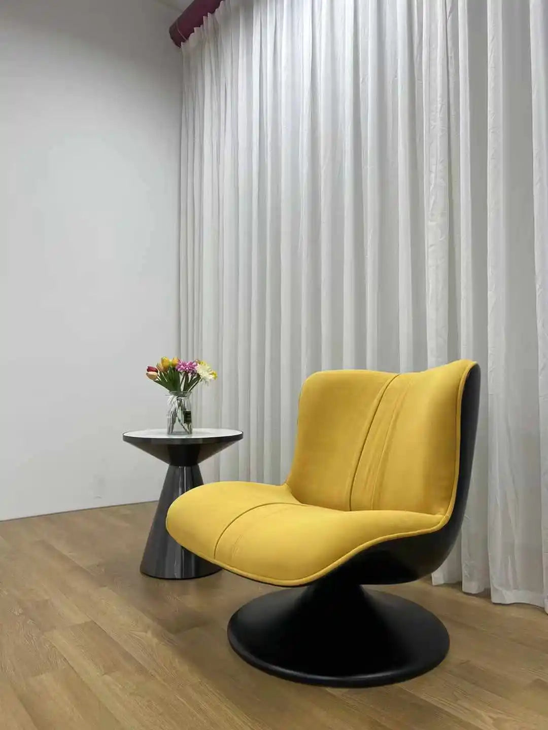Simple velvet single office recliner sofa fiberglass rotating swivel chair ottoman life leisure