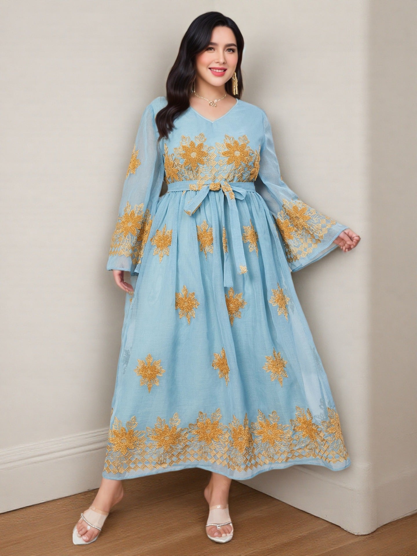 Al-Adha Arab Dubai Embroidered Decal Dress Muslim Party Dinner Robe