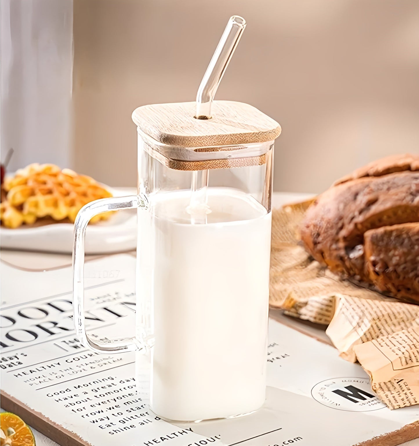 Square Glass Cups with Straws