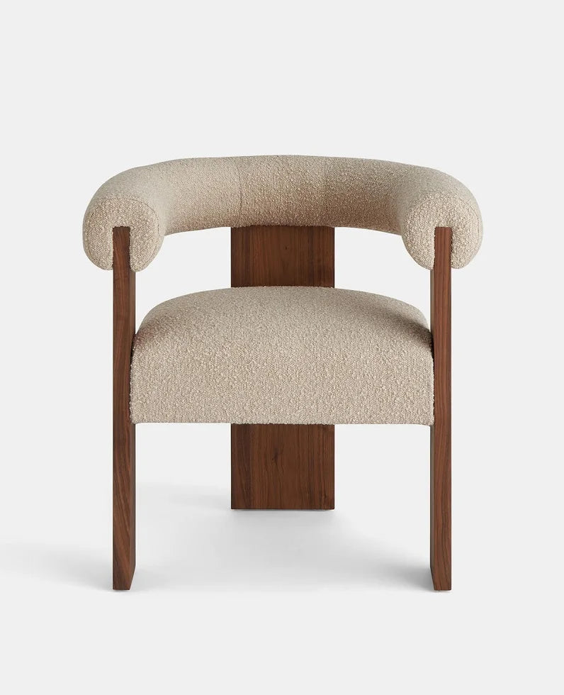 Modern Solid Wood Ash Wood Dining Chair Curved Backrest Teddy Fabric Armchair Home Leisure Exterior Use Part Contemporary Dining