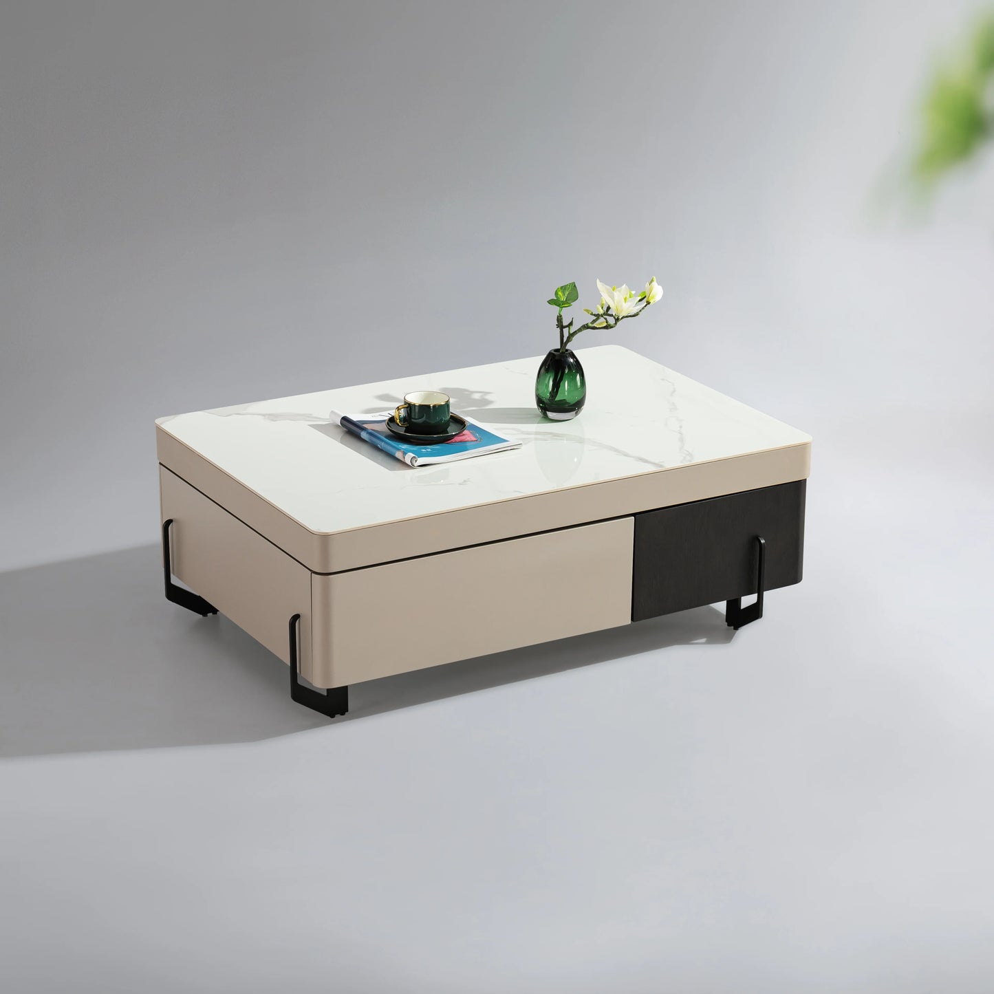 Functional Cabinet Light Luxury Italian Design Ceramic Villa Living Room Coffee Table Loft Apartment Tea Table with Drawer