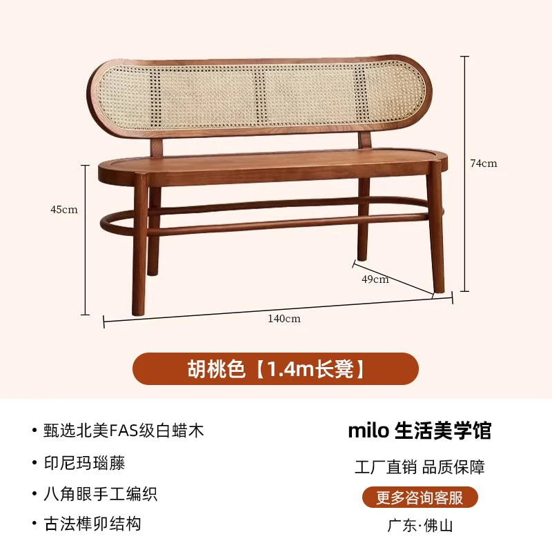 Double-seat French rattan chair solid wood household bedside shoe changing stool solid wood casual dining chair sofa chair