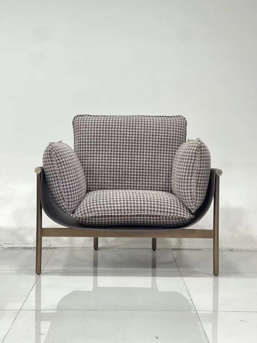 New Modern Stainless Steel Frame Saddle Leather Italian Home Furniture Fabric Casual Seat Apartment Hotel Armchair