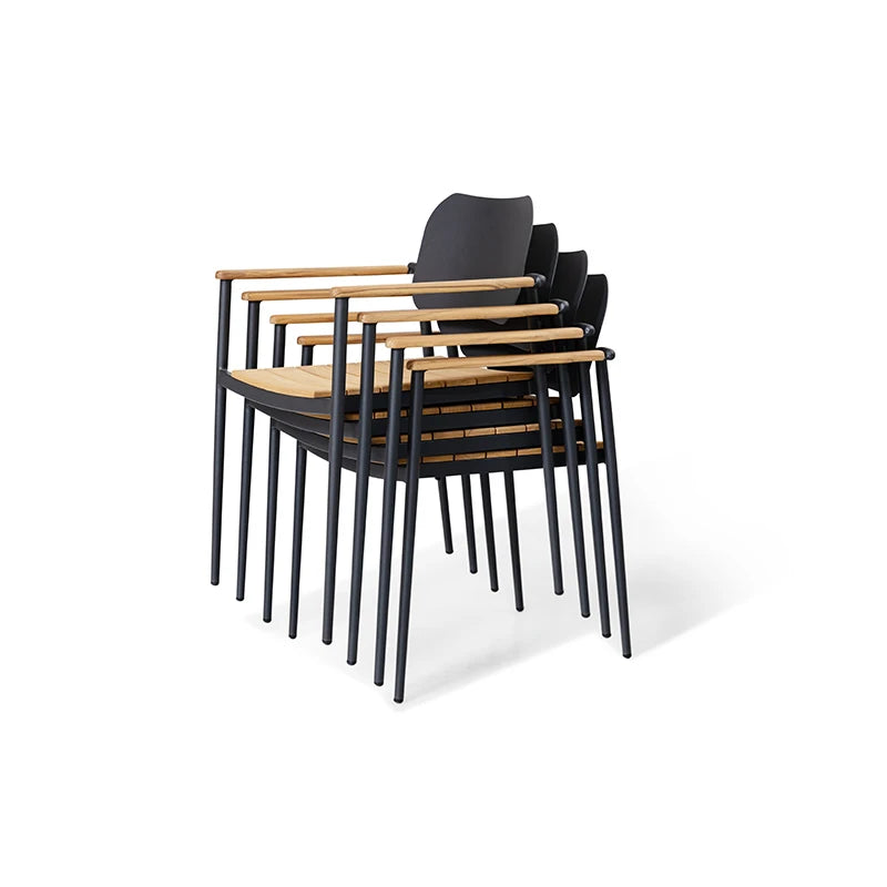 Teak Shaft Extended Aluminum Frame Furniture Outdoor Dining Table Chair Set Hotel Restaurant Outdoor Garden
