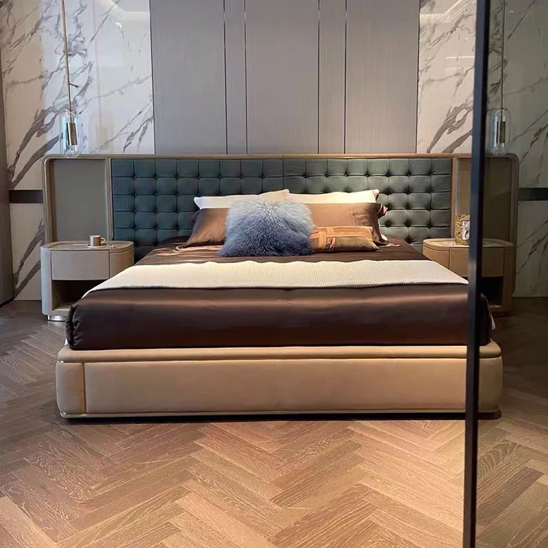 Italian designer luxury queen bed modern widescreen high-end atmosphere master bedroom villa wedding wooden frame bed