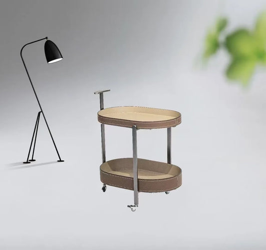 Oval saddle leather hotel trolley side table cabinet villa living room furniture coffee table hotel snack bed coffee table