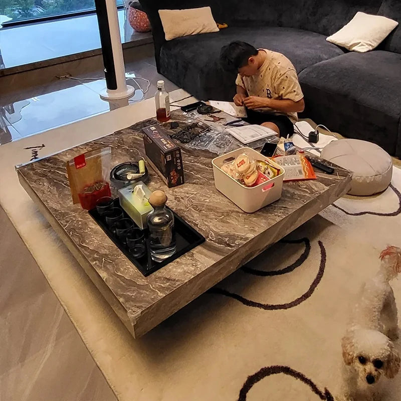 Italian luxury stone coffee table Normcore modern living room barrier-free high-end simple marble square