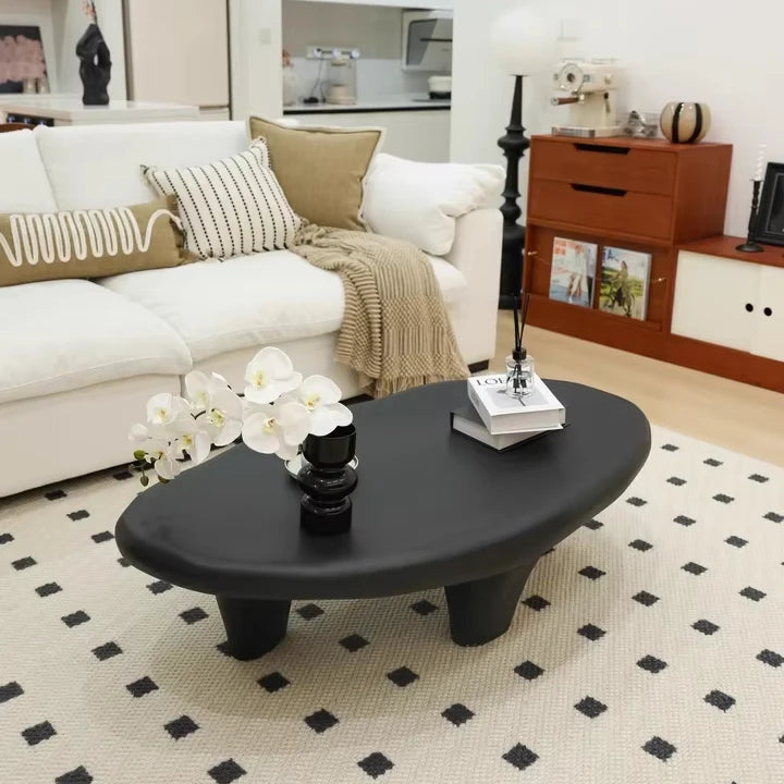 Wabi sabi glass fiber pebble coffee table oval Nordic cream style light luxury simple designer living room red tea table