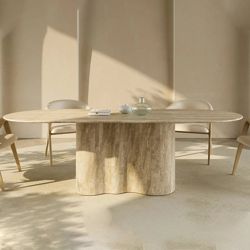 2025 version Wabi-Sabi rectangular natural travertine marble dining table solid modern small apartment long table