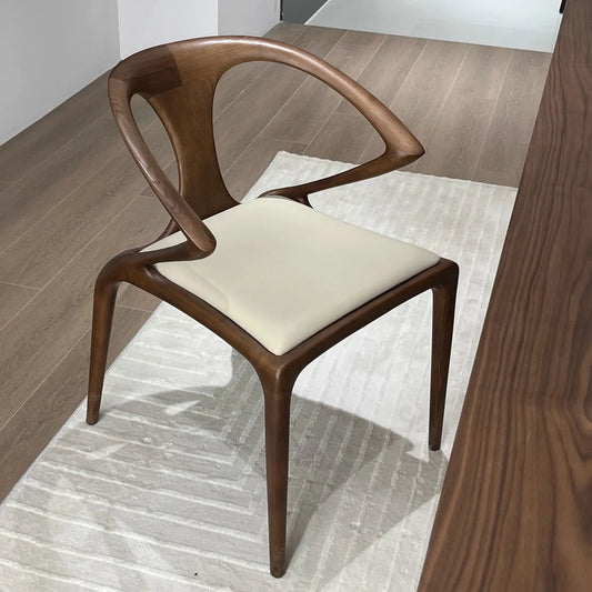 Nordic style comfortable sword chair home hotel leather dining chair creative backrest wooden solid wood seat