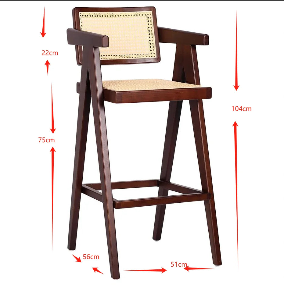 Interior Norick Design 75cm Rattan Grey Wooden Bar Chair Sabi Wabi Contemporary Bar Chair Household Furniture Living Room Japanese Stool