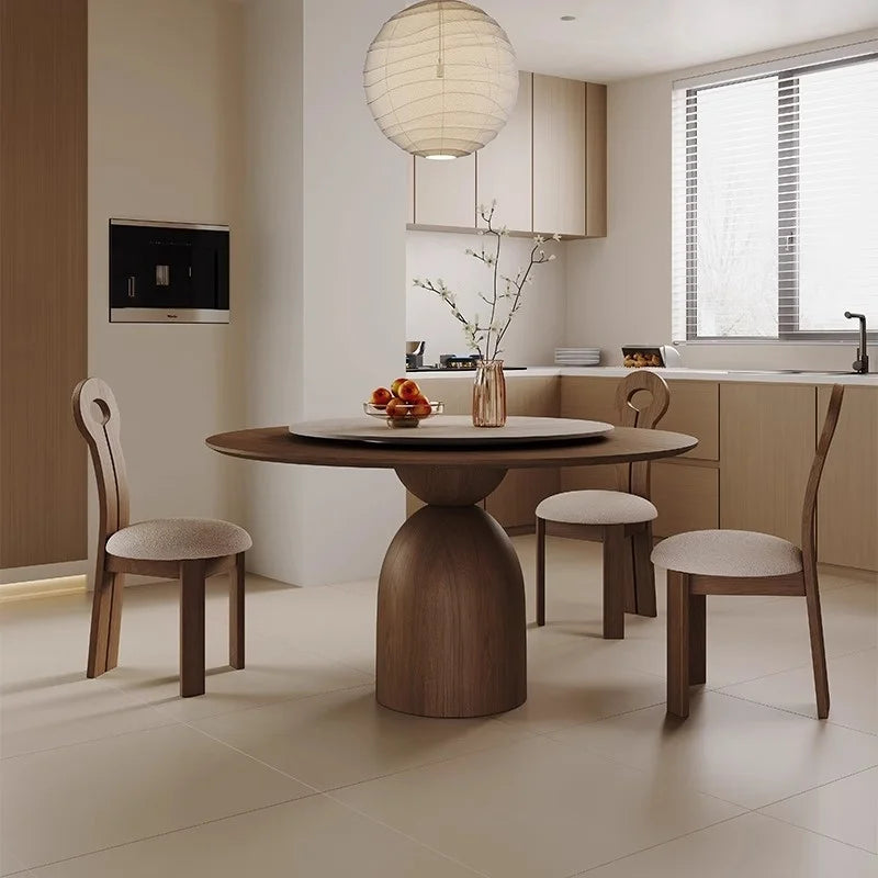 Modern mid-century style walnut style solid wood dining table and chair set for living room and dining room