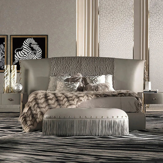 Italian luxury palace series simple leather queen bed villa master bedroom high-end soft bed