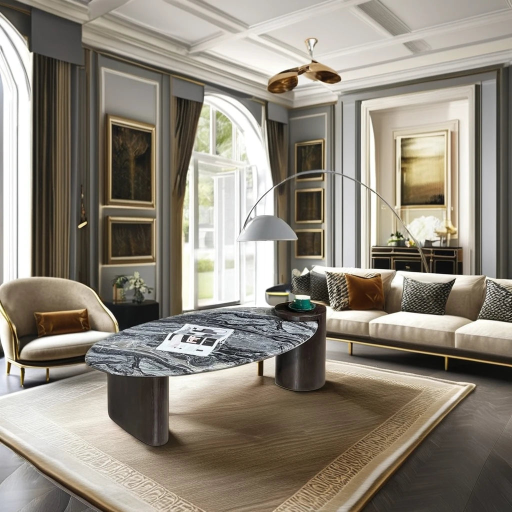 Micro crystal line stone oval top villa high-end coffee table luxury home living room furniture loft Casa hotel coffee table