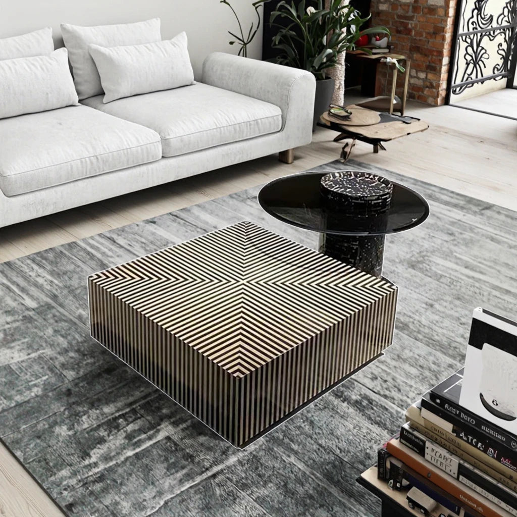 Italian modern simple square zebra stripe tempered glass coffee table large and small combination center coffee table