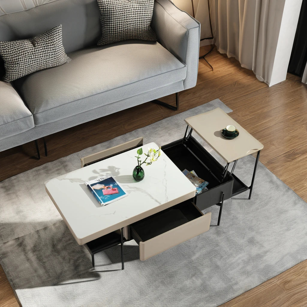Functional Cabinet Light Luxury Italian Design Ceramic Villa Living Room Coffee Table Loft Apartment Tea Table with Drawer