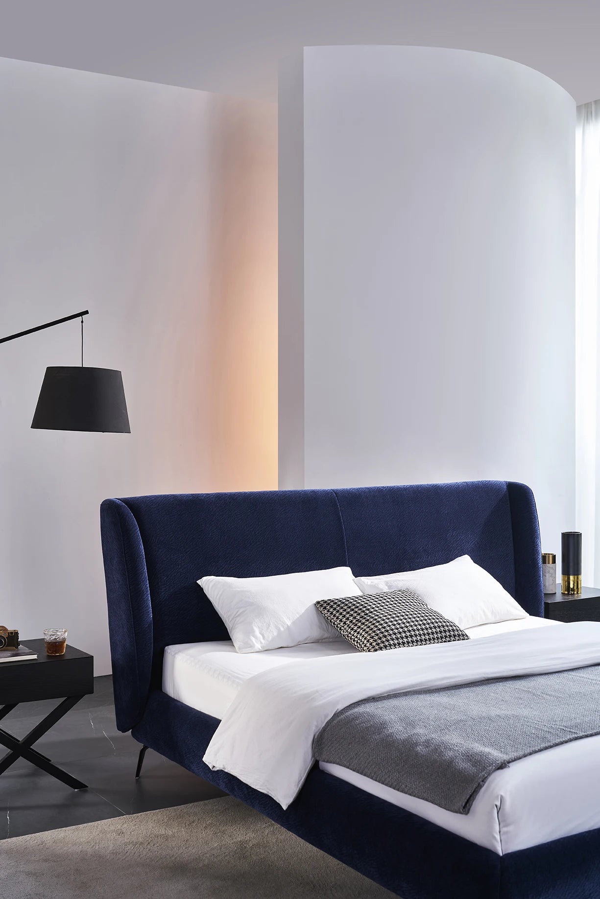 Apartment Hotel Modern Design Fabric Italy Nordic Queen Bed Interior Double Bed Home Interior Bedroom Furniture Villa Bed