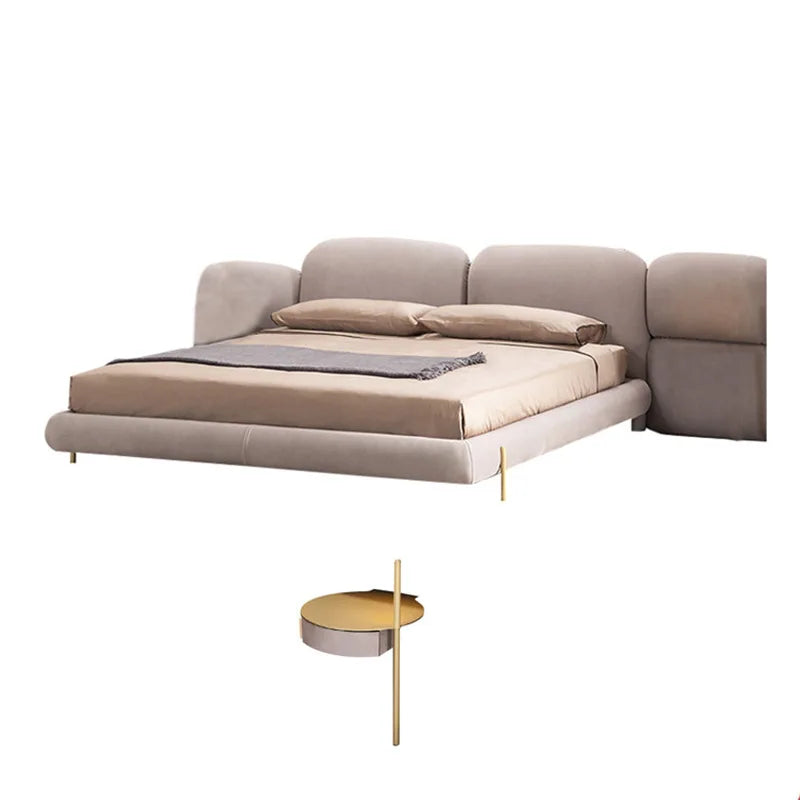 Luxury Cream Stone Modern King Bed Light Luxury Fabric Wooden Frame Small Apartment Luxury Bed