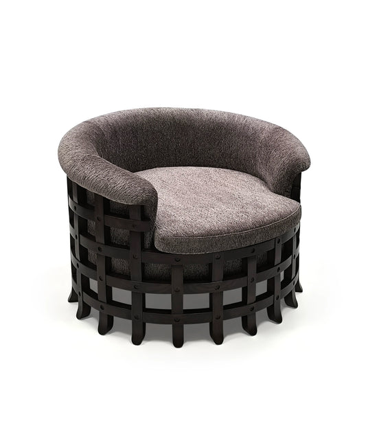 Vintage Design Sabi Wabi Armchair Grey Wood Round Seat Home Living Room Furniture Leisure Villa Interior Seat