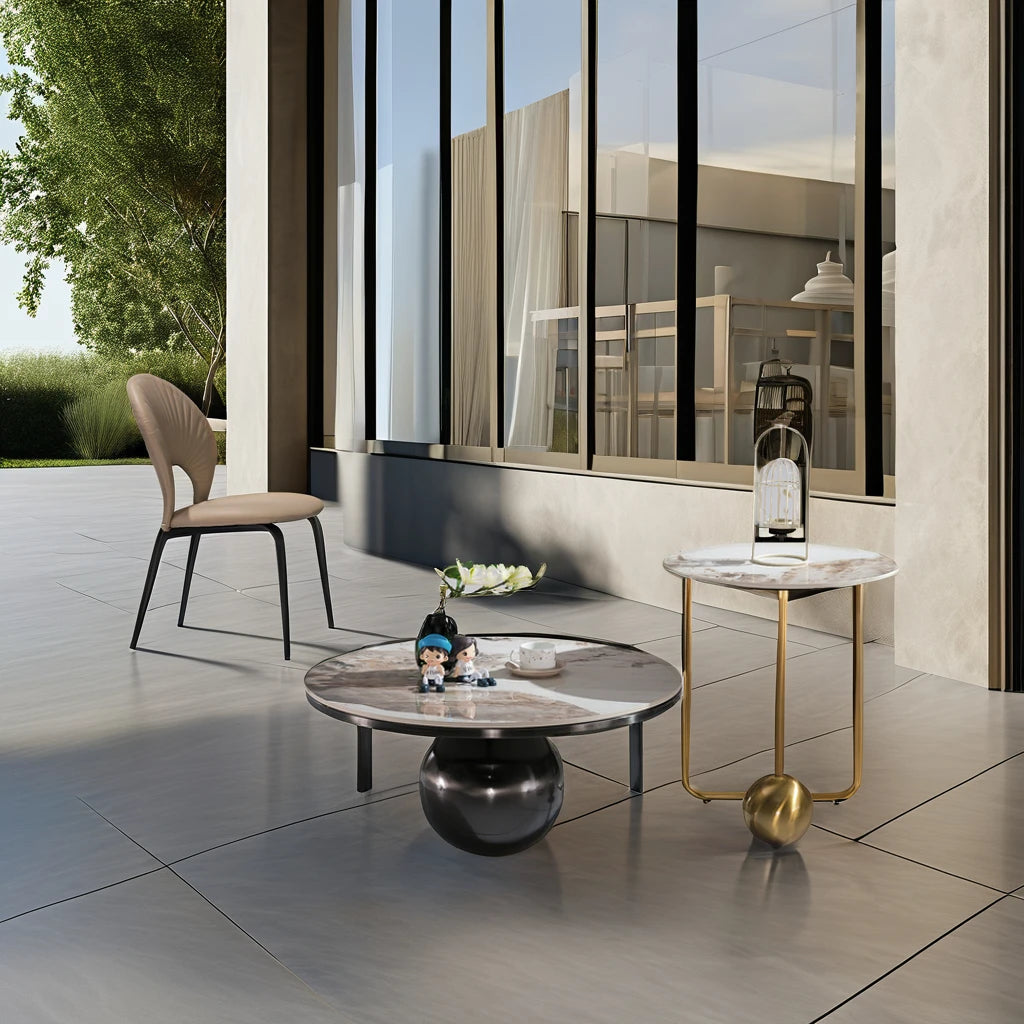 Modern luxury design interior furniture home living room casual coffee table set round ceramic stone coffee table