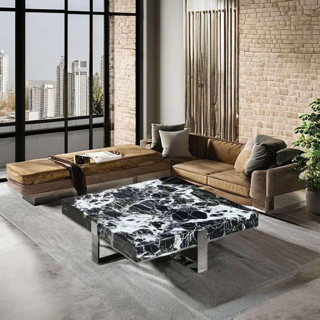 Black and white square ceramic coffee table living room furniture center table luxury villa attic coffee table