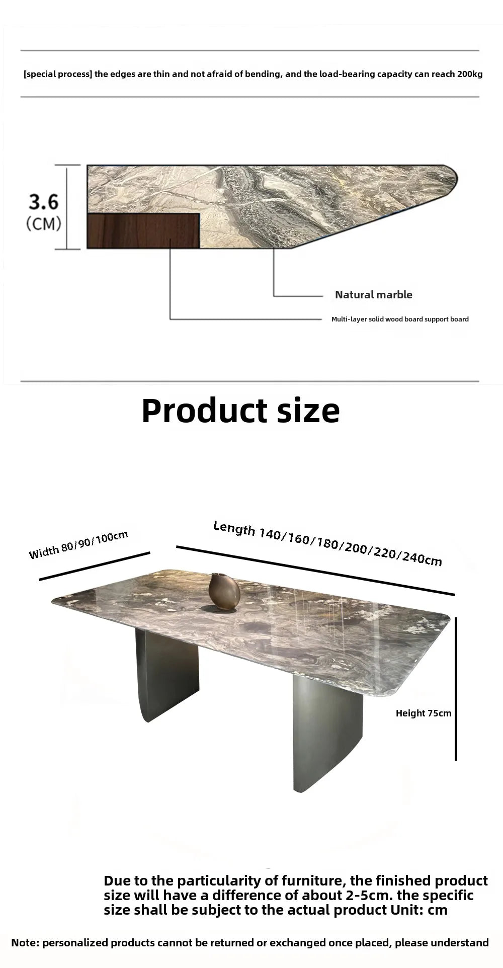 Modern Luxury Italian Normcore Dining Table High-end Venetian Brown Natural Marble with Stainless Steel Household Dining Table