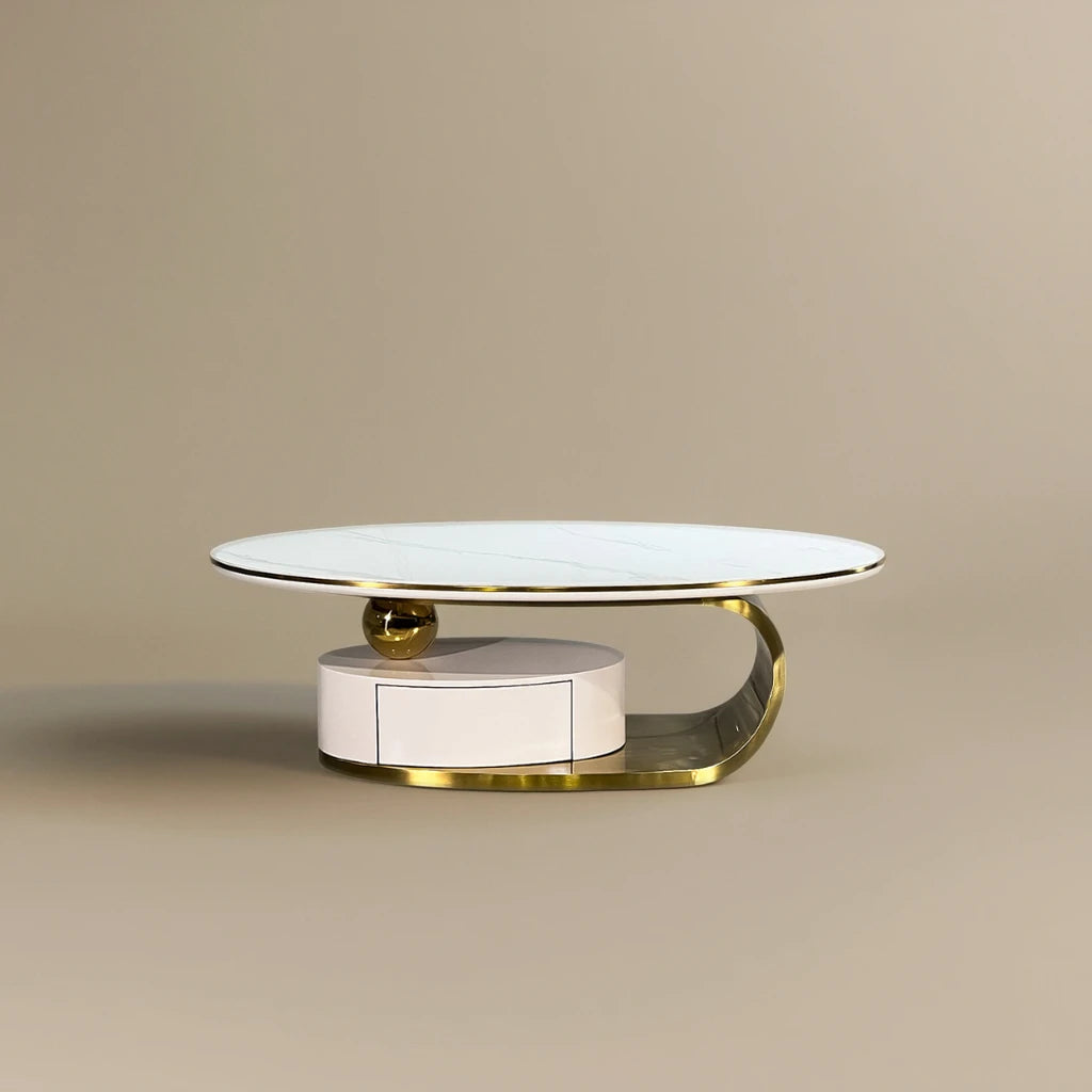 Customized luxury small stainless steel coffee table with golden ball modern home living room furniture