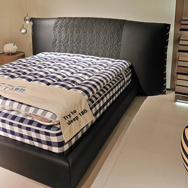 Queen Bed Double Leather Bed Luxury Style Large Flat Bedroom Furniture Custom Wide Headboard King Size Bed