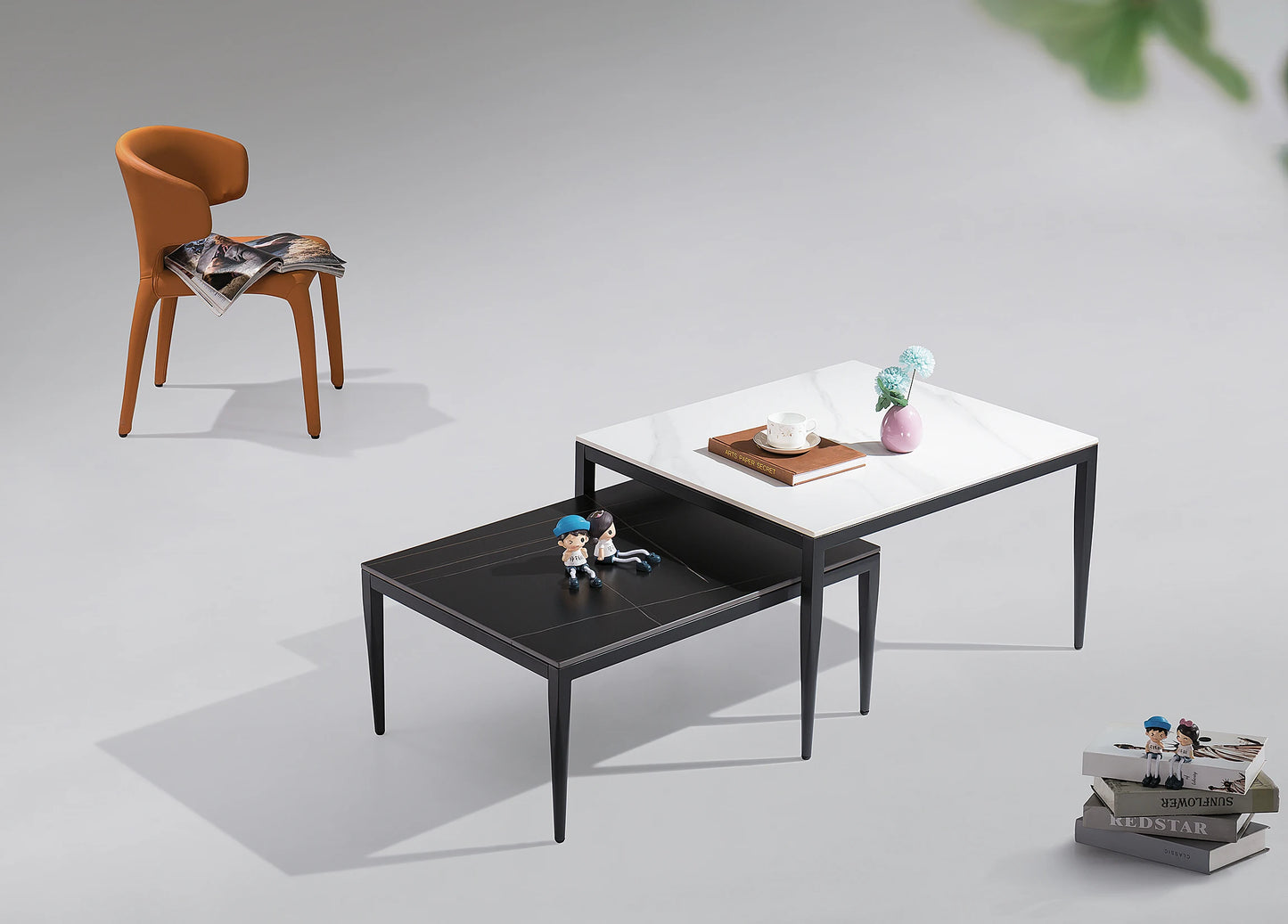 Square coffee table set Living room furniture Modern design Simple 2-piece set Hotel project Apartment coffee table