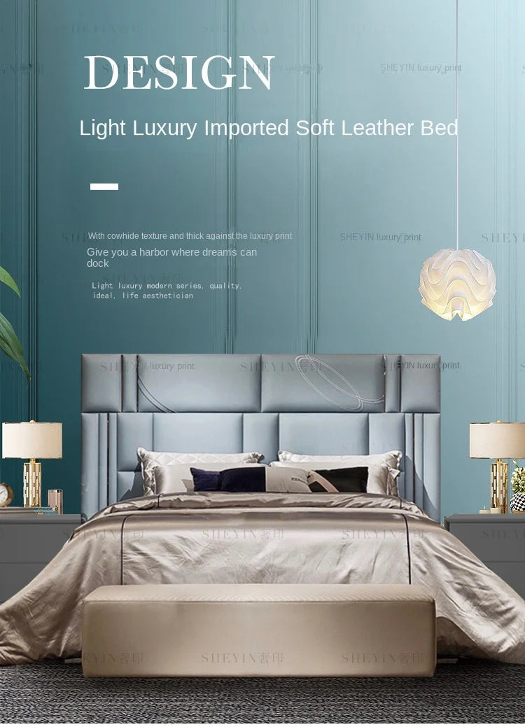 Italian luxury top leather high-end custom Italian design modern master bedroom large high back villa luxury bed