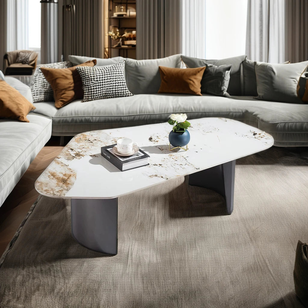 Stainless steel titanium base home living room furniture attic coffee table set villa home high-end ceramic attic coffee table