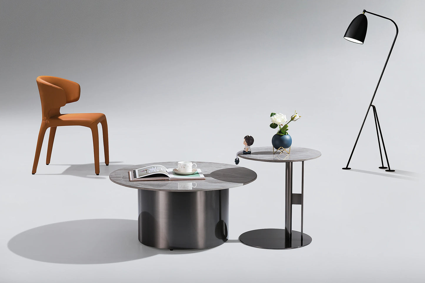 Light luxury stainless steel gold ceramic round living room furniture indoor beauty salon casual coffee table set