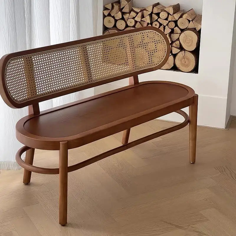 Double-seat French rattan chair solid wood household bedside shoe changing stool solid wood casual dining chair sofa chair