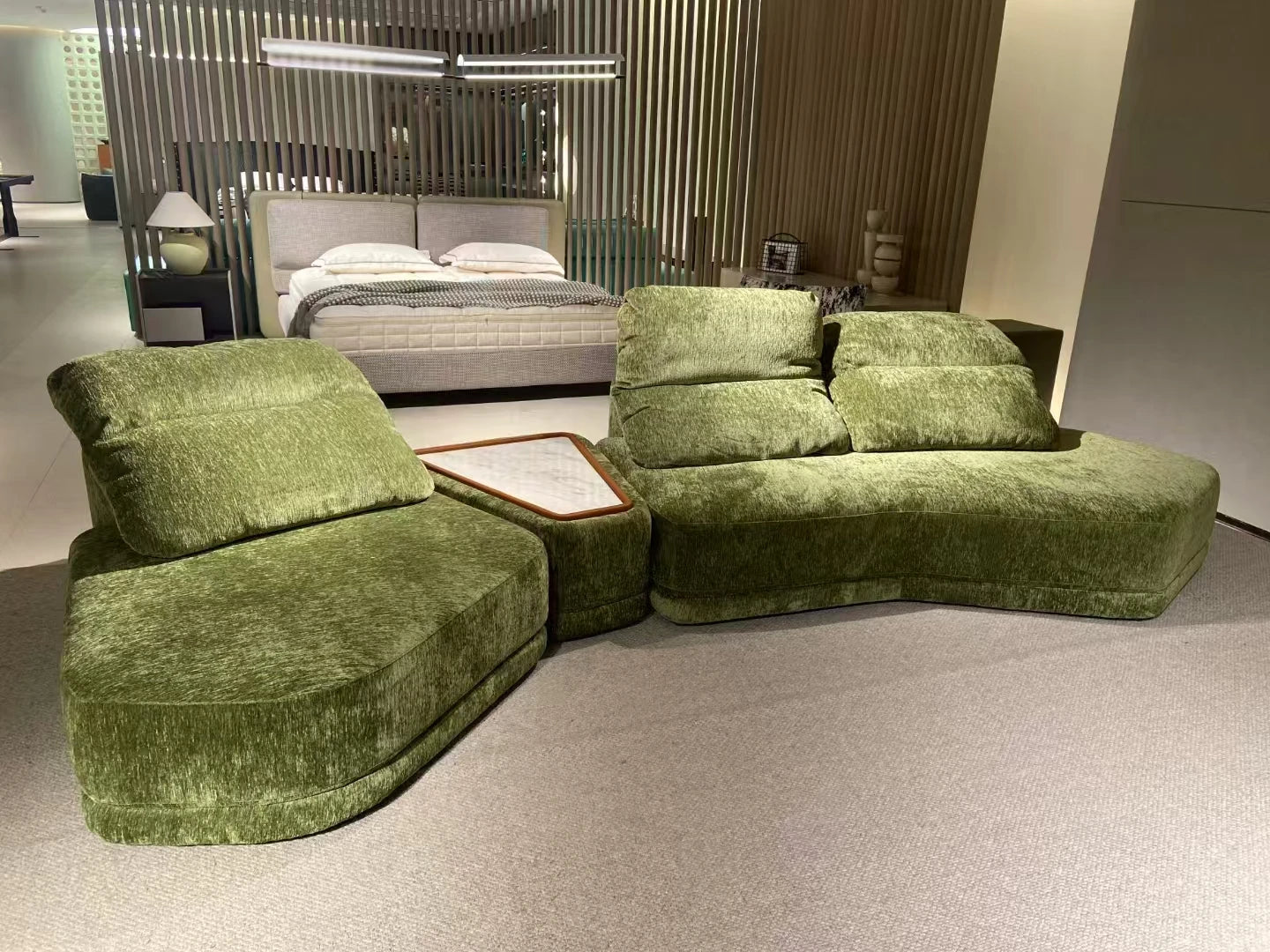 Wabi Sabi custom indoor soft Italian fabric cover leisure sofa living room public area leisure curve corner module sofa