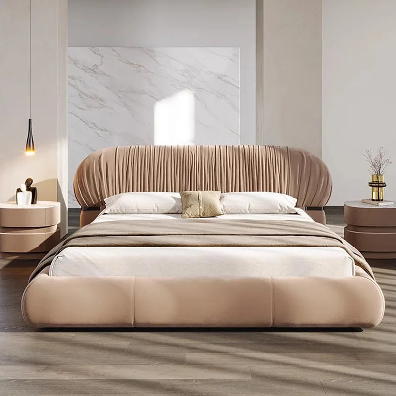 Italian Deluxe 1.8m Double Bed Light Fabric Frosted Leather Upholstered Bed Master Bedroom Including Storage